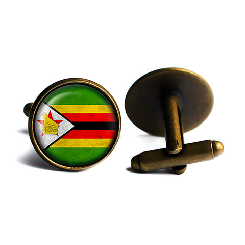 Zimbabwe Zimbabwean Flag Antique Bronze Cufflinks