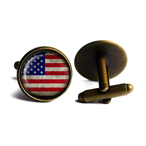 United States of America USA Flag Antique Bronze Cufflinks