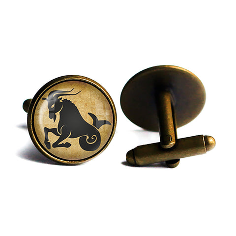 Zodiac Symbol Astrology Capricorn Antique Bronze Cufflinks