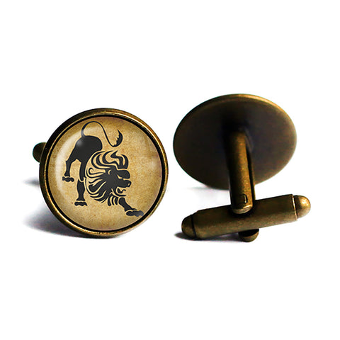 Zodiac Symbol Astrology Leo Antique Bronze Cufflinks