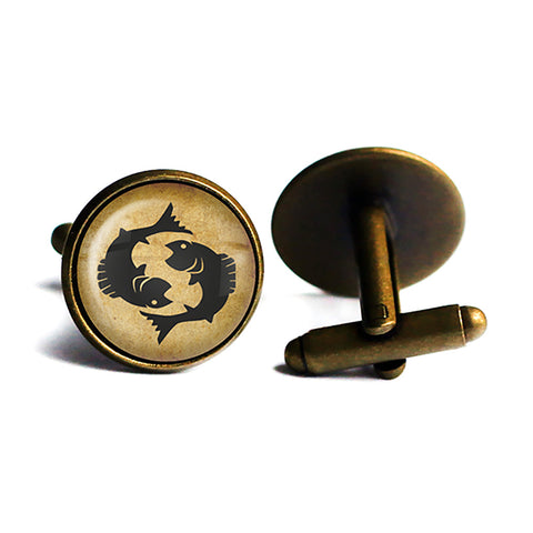 Astrology Zodiac Sign Pisces Antique Bronze Cufflinks