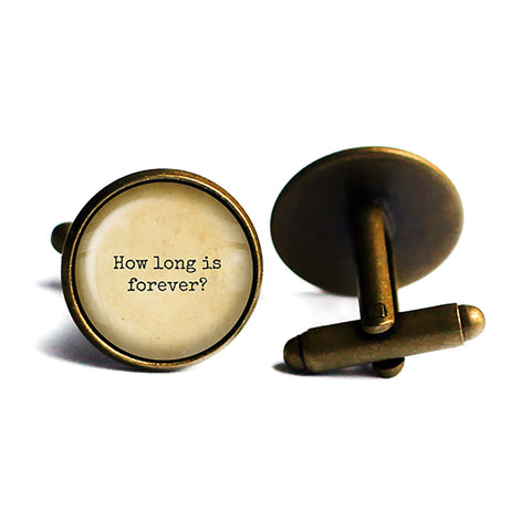 Alice in Wonderland How Long is forever Just One Second Antique Bronze Cufflinks