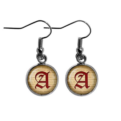 A Letter Old English Gothic Blackletter Magna Carta Surgical Steel Earrings