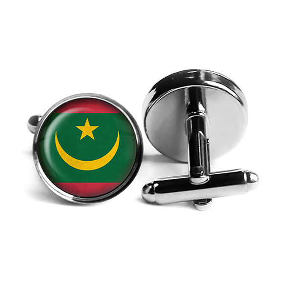 Republic of Mauritania Mauritanian Flag Rhodium Silver Cufflinks