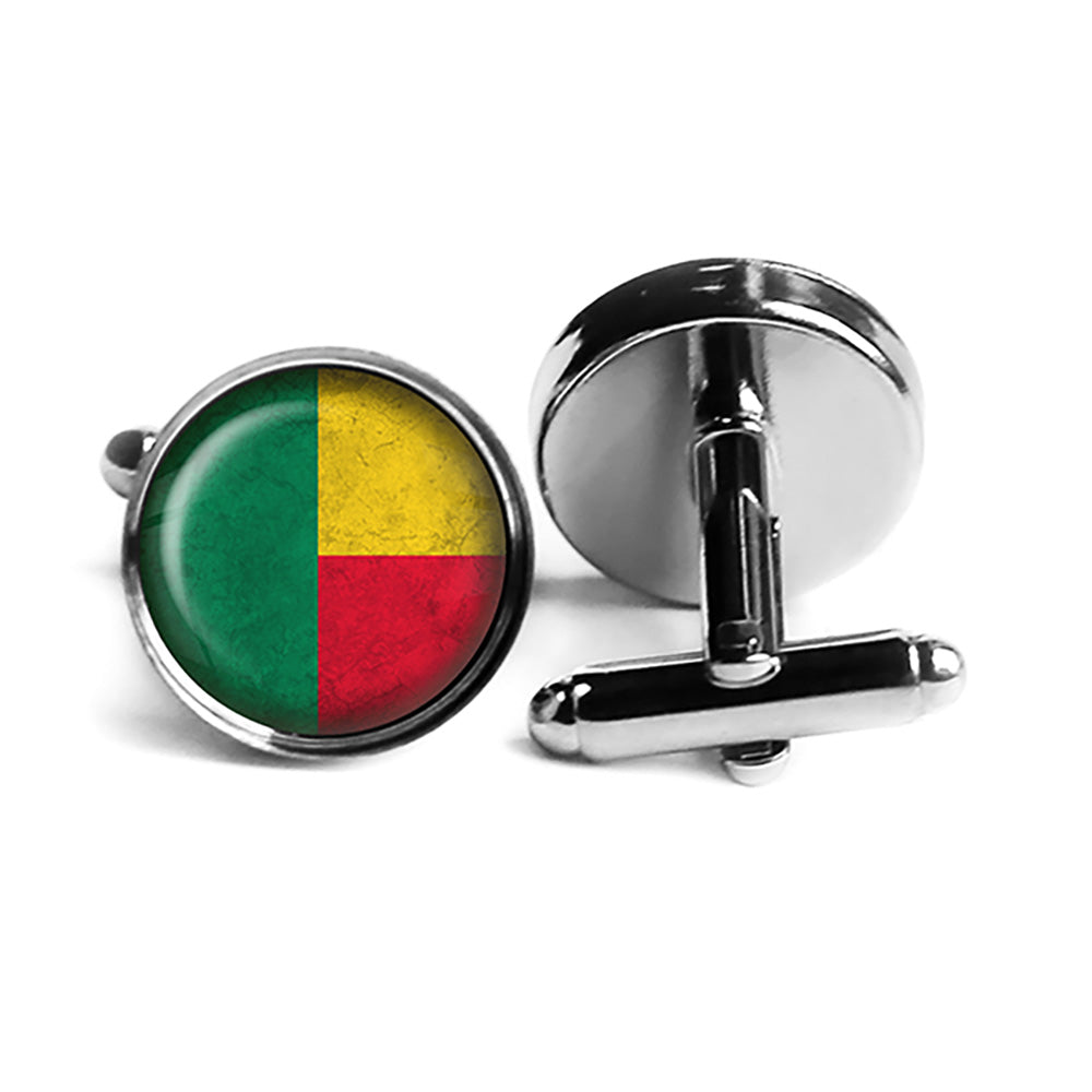 Republic of Benin Beninese Flag Rhodium Silver Cufflinks