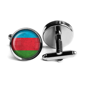 Republic of Azerbaijan Flag Rhodium Silver Cufflinks