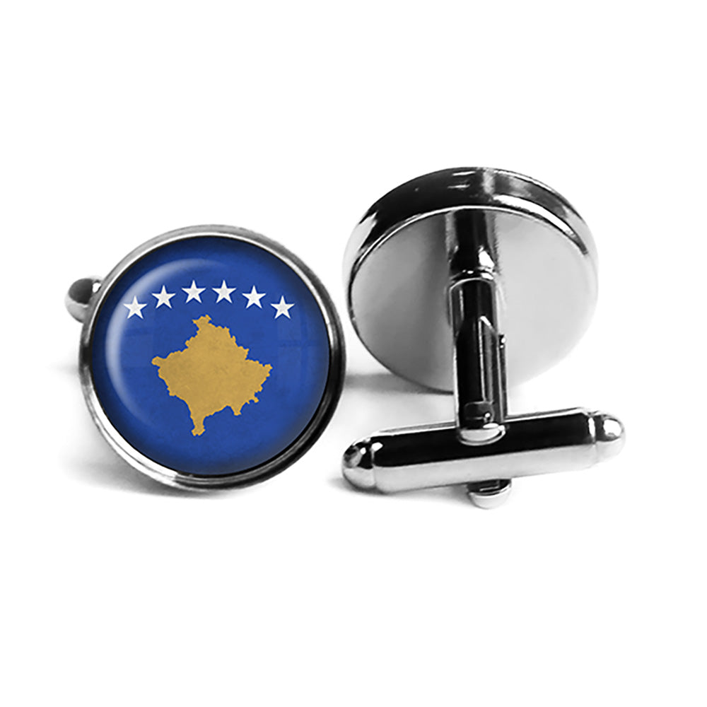 Republic of Kosovo Kosovar Flag Rhodium Silver Cufflinks