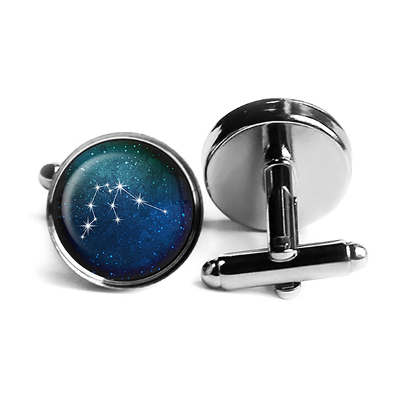 Zodiac Symbol Astrology Aquarius Star Constellation Rhodium Silver Cufflinks