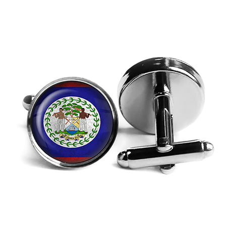 Belize Belizean Flag Rhodium Silver Cufflinks