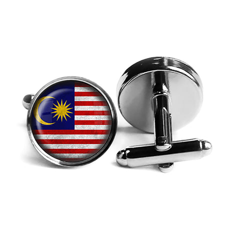 Malaysia Malaysian Flag Rhodium Silver Cufflinks