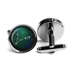 Zodiac Symbol Astrology Pisces Star Constellation Rhodium Silver Cufflinks