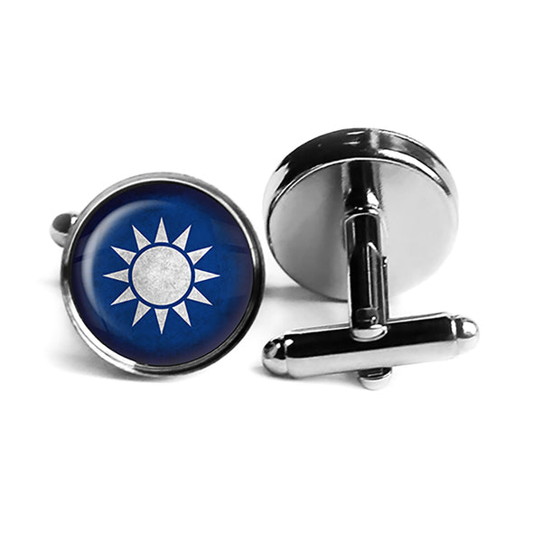 Taiwan Taiwanese Flag Rhodium Silver Cufflinks