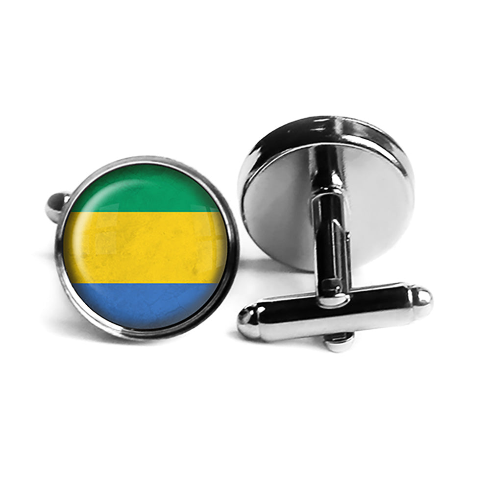 Gabonese Republic Gabon Flag Rhodium Silver Cufflinks