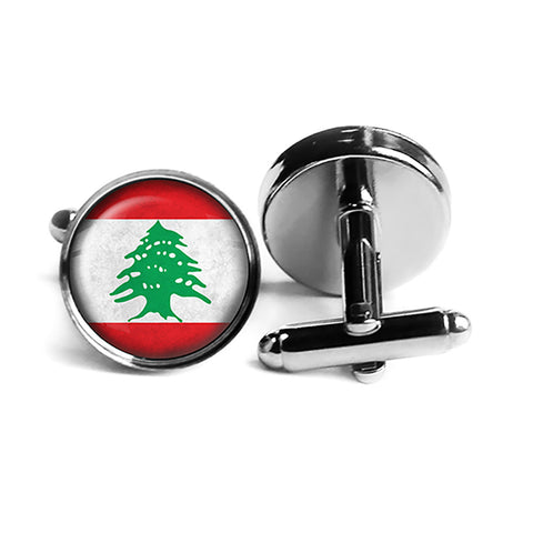 Lebanon Lebanese Republic Flag Rhodium Silver Cufflinks