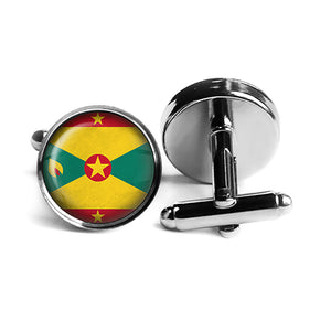 Grenada Grenadian Flag Rhodium Silver Cufflinks