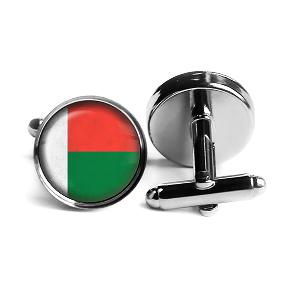 Republic of Madagascar Malagasy Flag Rhodium Silver Cufflinks