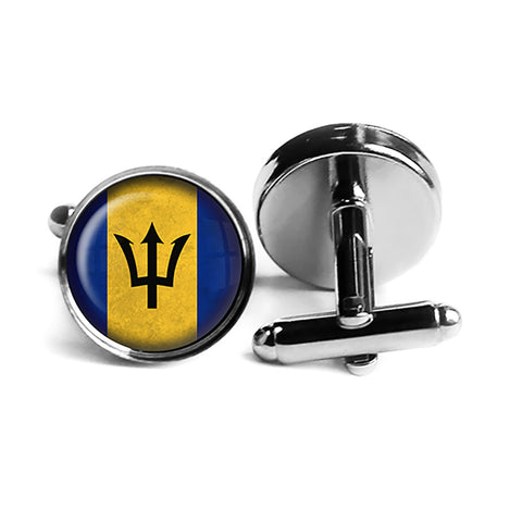 Barbados Barbadian Flag Rhodium Silver Cufflinks