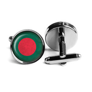 Bangladesh Bangladeshi Flag Rhodium Silver Cufflinks