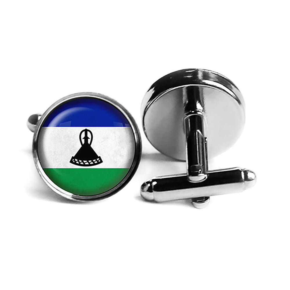 Kingdom of Lesotho Lesothan Flag Rhodium Silver Cufflinks