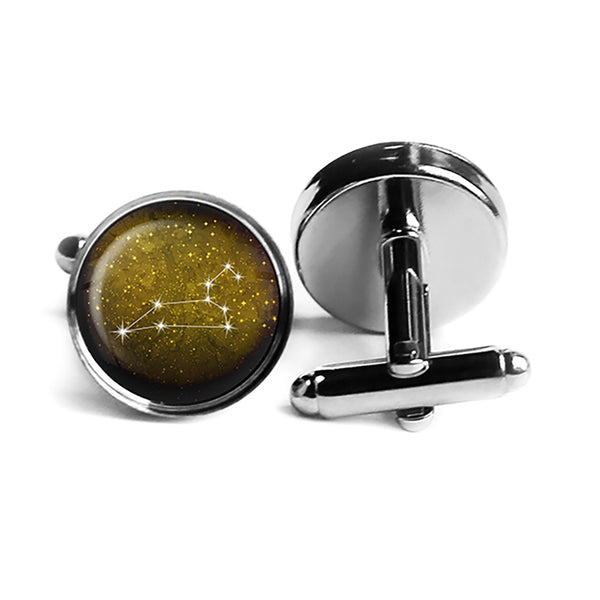 Zodiac Symbol Astrology Leo Star Constellation Rhodium Silver Cufflinks