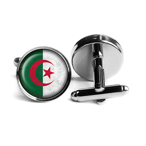 People's Democratic Republic of Algeria Algerian Flag Rhodium Silver Cufflinks