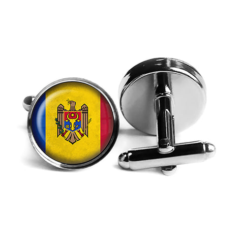 Republic of Moldova Moldovan Flag Rhodium Silver Cufflinks