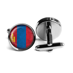 Mongolia Mongolian Flag Rhodium Silver Cufflinks