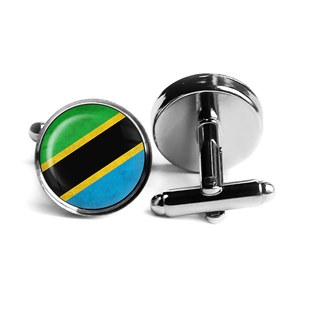 United Republic of Tanzania Flag Rhodium Silver Cufflinks