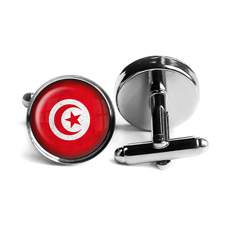 Republic of Tunisia Tunisian Flag Rhodium Silver Cufflinks