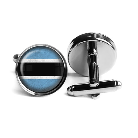 Republic of Botswana Flag Rhodium Silver Cufflinks