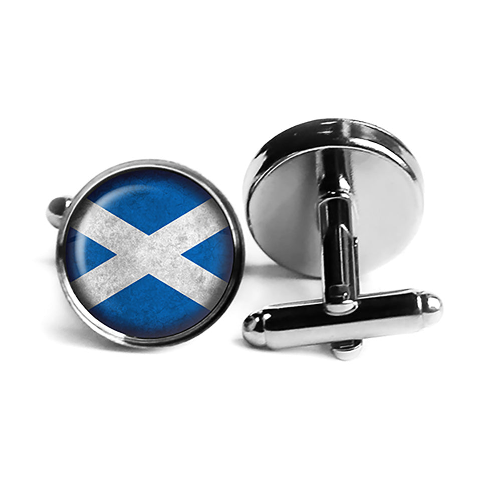 Scotland Scottish Flag Rhodium Silver Cufflinks