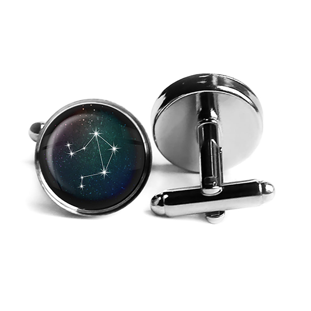 Zodiac Symbol Astrology Libra Star Constellation Rhodium Silver Cufflinks