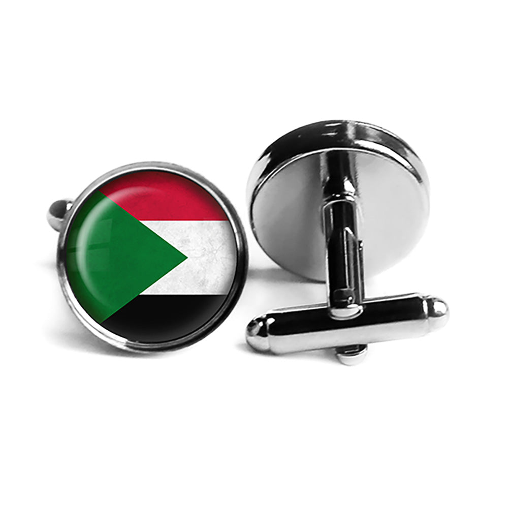 Republic of the Sudan Sudanese Flag Rhodium Silver Cufflinks