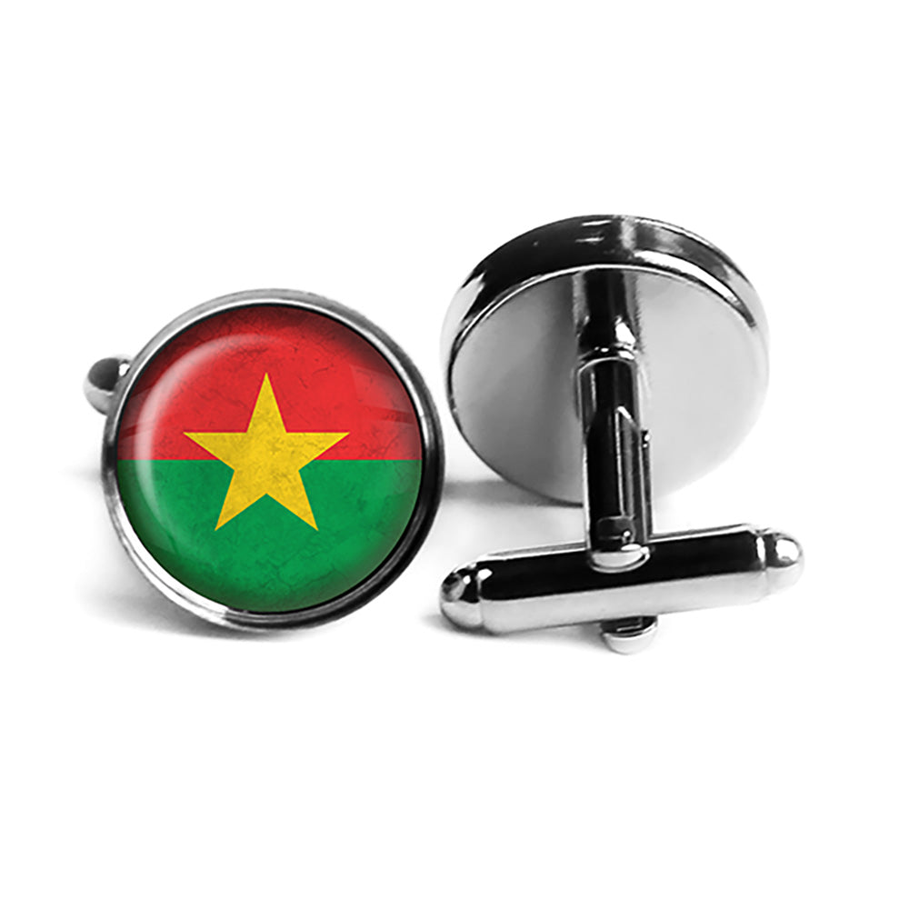 Republic of Burkina Faso Burkinese Flag Rhodium Silver Cufflinks