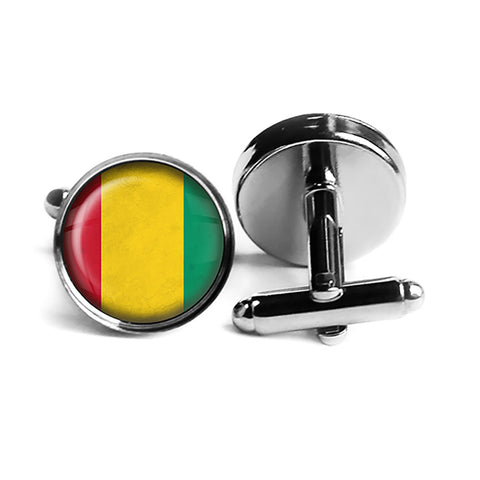 Republic of Guinea Guinean Flag Rhodium Silver Cufflinks