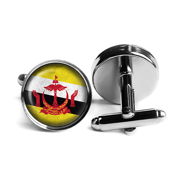 Nation of Brunei Bruneian Flag Rhodium Silver Cufflinks