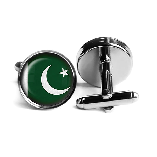 Islamic Republic of Pakistan Flag Rhodium Silver Cufflinks