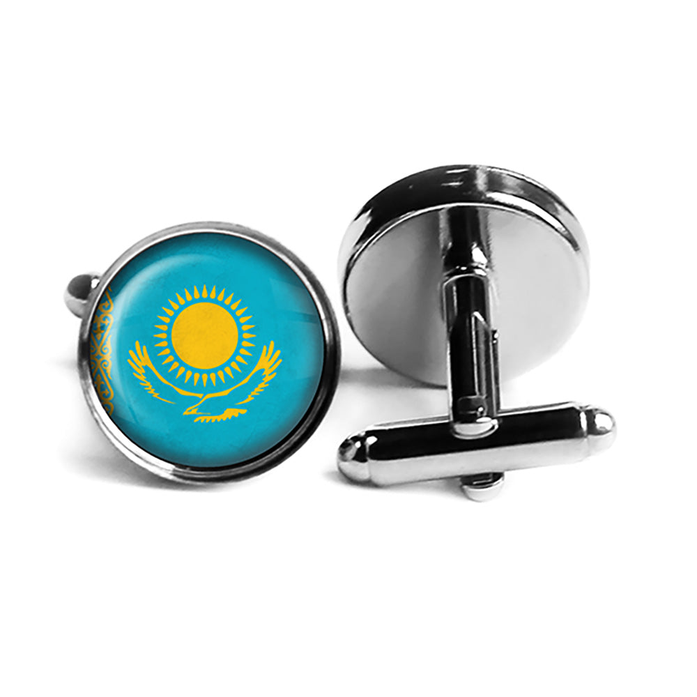 Republic of Kazakhstan Kazakhstani Flag Rhodium Silver Cufflinks