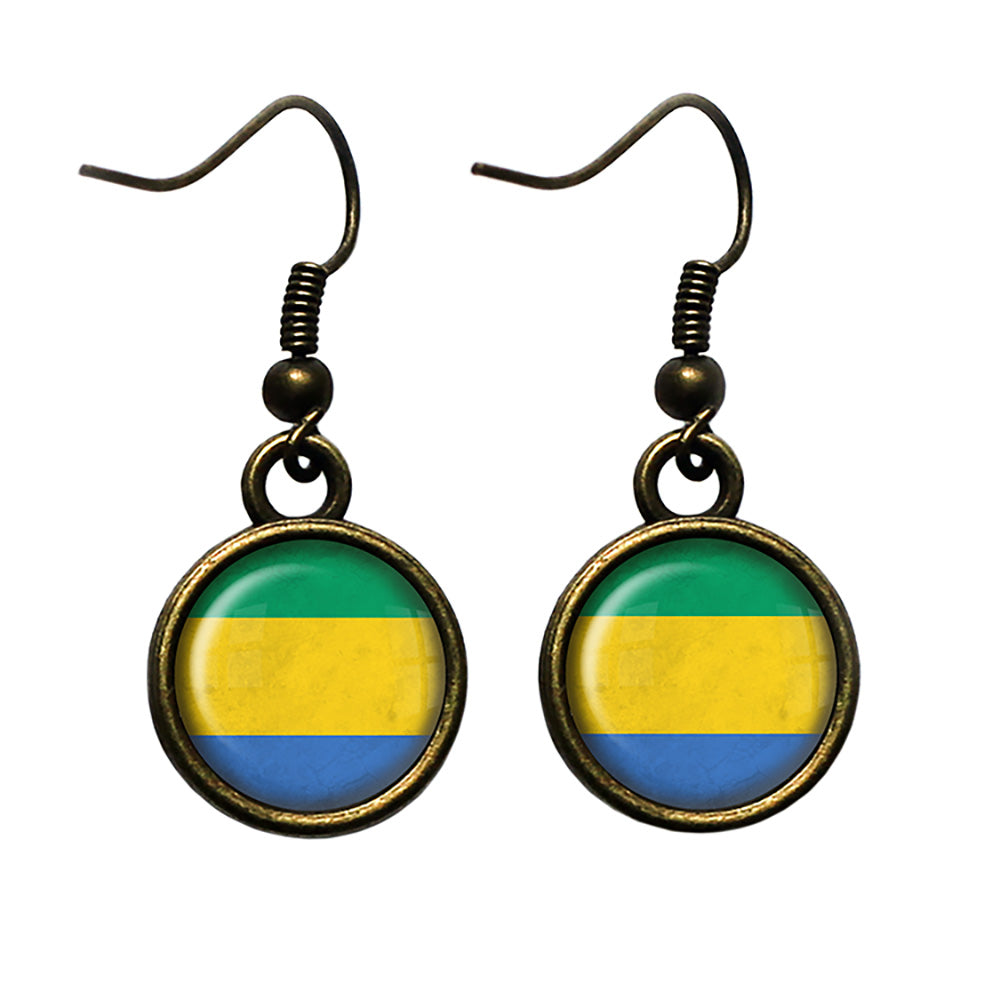 Gabonese Republic Gabon Flag Antique Bronze Earrings