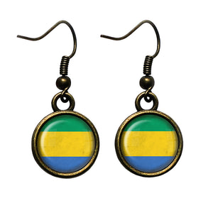 Gabonese Republic Gabon Flag Antique Bronze Earrings