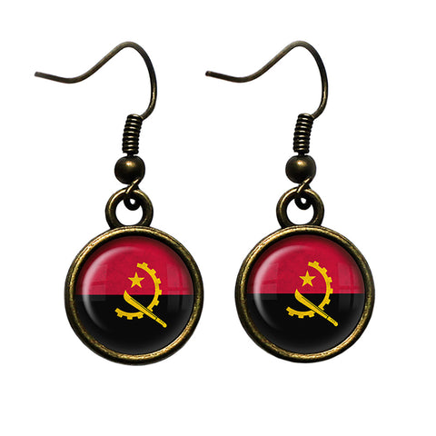 Republic of Angola Angolan Flag Antique Bronze Earrings