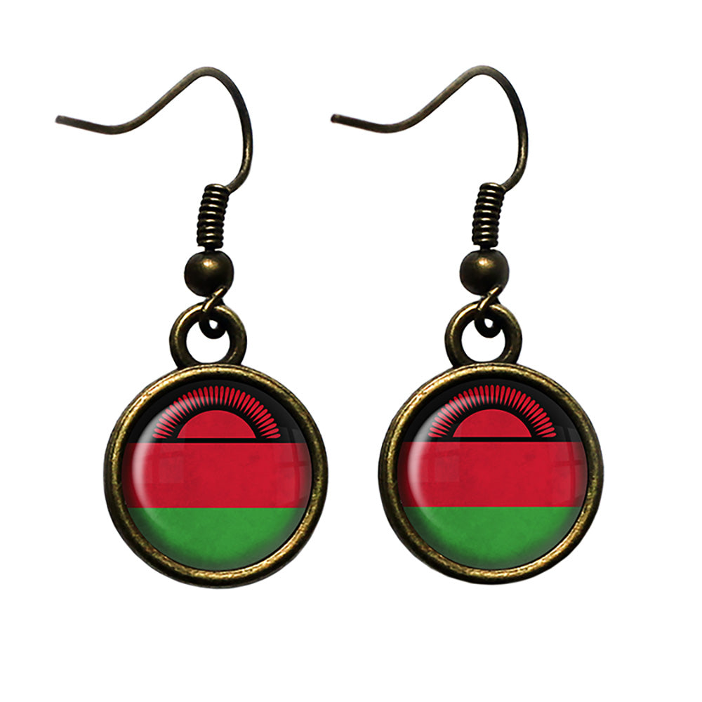 Republic of Malawi Malawian Flag Antique Bronze Earrings