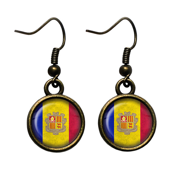 Principality of Andorra Andorran Flag Antique Bronze Earrings