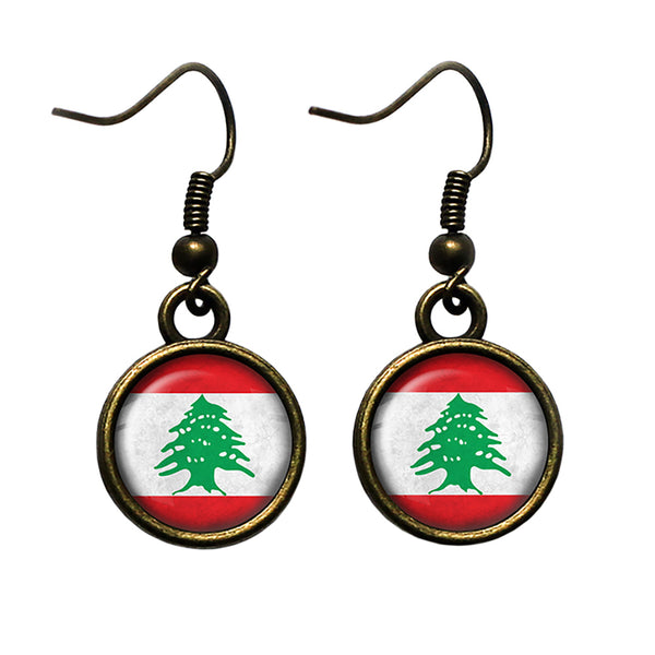 Lebanon Lebanese Republic Flag Antique Bronze Earrings