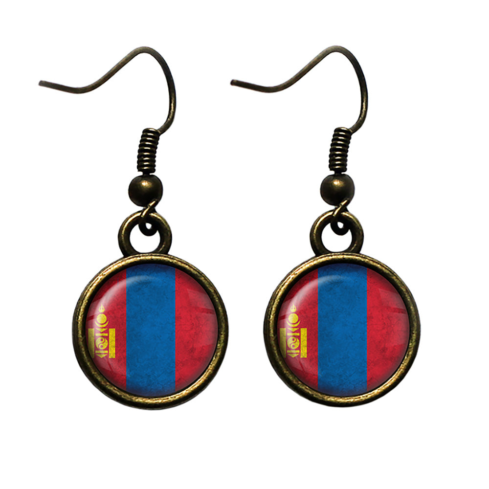 Mongolia Mongolian Flag Antique Bronze Earrings