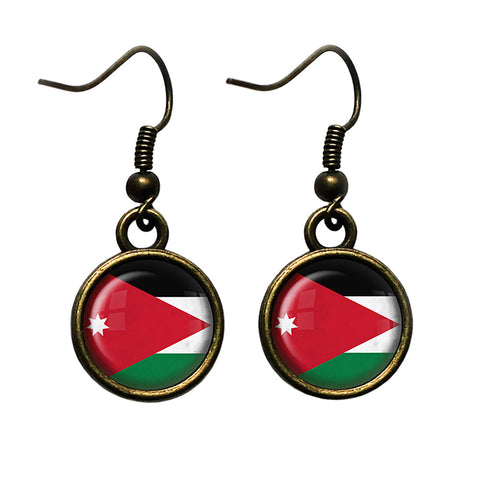 Kingdom of Jordan Jordanian Flag Antique Bronze Earrings