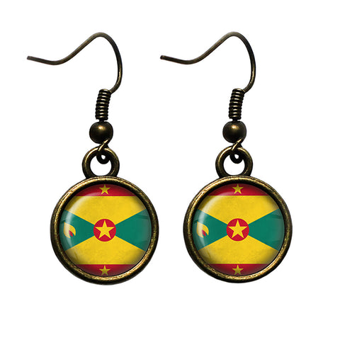 Grenada Grenadian Flag Antique Bronze Earrings