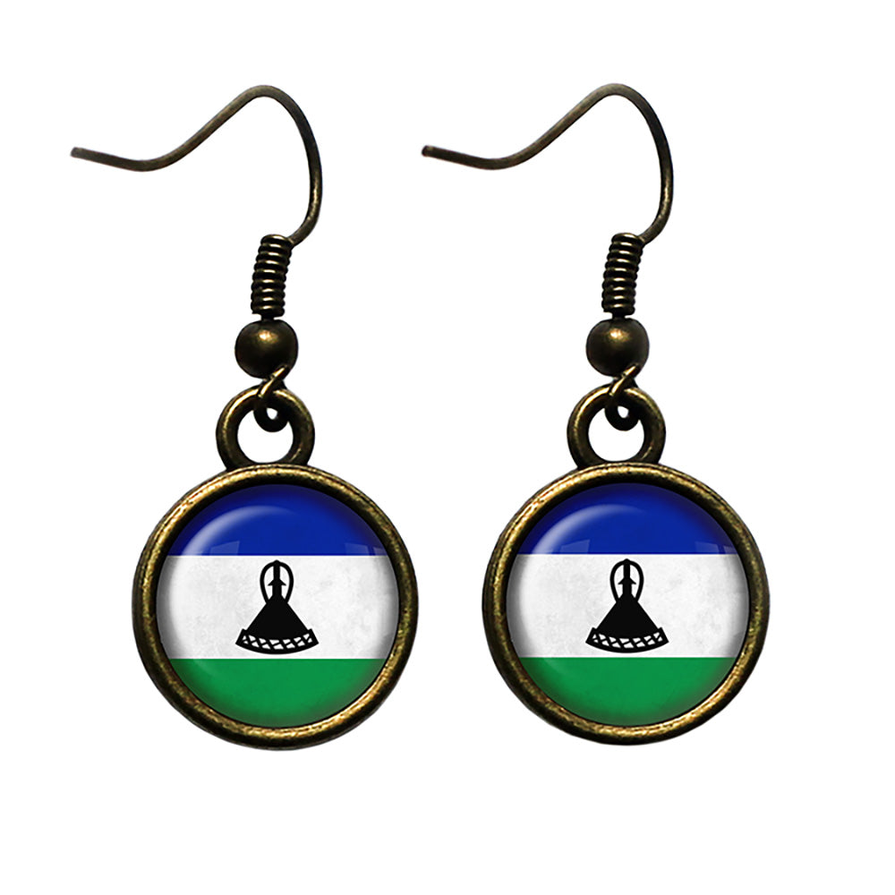 Kingdom of Lesotho Lesothan Flag Antique Bronze Earrings