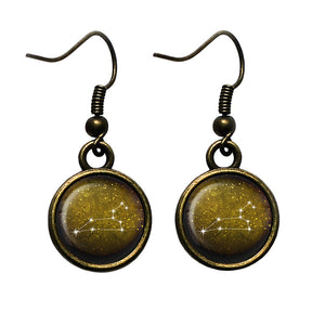 Zodiac Symbol Astrology Leo Star Constellation Antique Bronze Earrings