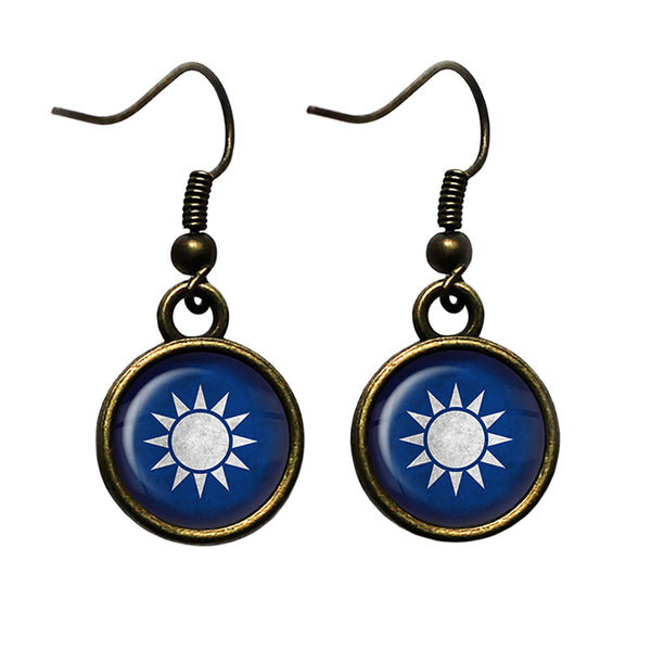 Taiwan Taiwanese Flag Antique Bronze Earrings